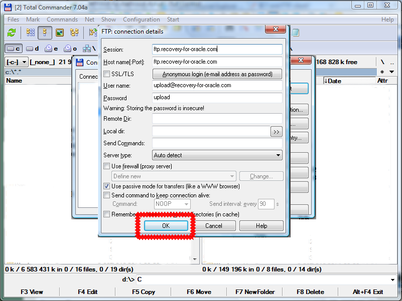 How to send zipped oracle with using total commander